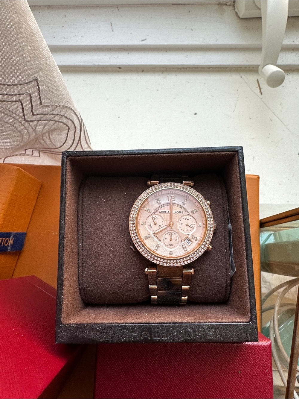Michael Kors Rose Gold and Black Tortoiseshell Accent Bracelet Watch